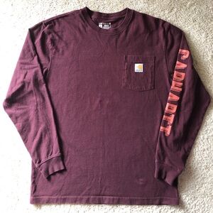 Men’s Carhartt Maroon Long Sleeve Cotton Tee Logo Loose Fit ‘True to This’